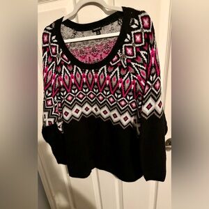 452- torrid Black Sweater with Pink and White Fair Isle Accents